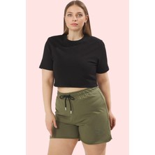 Kadın Pamuklu Örme Şort Büyük Beden Yüksek Bel Casual Stil Günlük Kullanım Kaliteli Malzeme