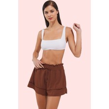 Kadın Plaj Şortu Renk Normal Bel Boru Paça Crinkle Dokuma Yazlık Rahat Kombin Günlük Kullanım