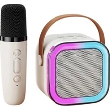 Karaoke Kablosuz Hoparlör Mikrofonlu Rgb Işıklı Bluetooth Speaker Tf Kart/usb Beyaz