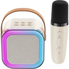 Karaoke Kablosuz Hoparlör Mikrofonlu Rgb Işıklı Bluetooth Speaker Tf Kart/usb Beyaz
