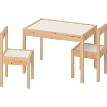 IKEA Lätt Masa Seti 63 x 48 cm 3 Parça Masif Beyaz Çam Çocuk Odası ve Küçük Alanlar Için Ideal