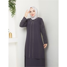 Kolları Taşlı Büyük Beden Anne Elbisesi