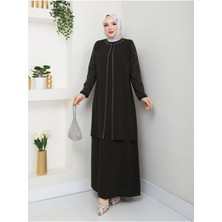 Kolları Taşlı Büyük Beden Anne Elbisesi