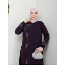 Büyük Beden Yaprak Taşlı Anne Elbisesi EN7008