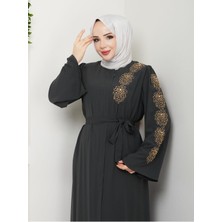 Palmiye Desenli Sarı Inci Taşlı Ferace