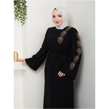 Palmiye Desenli Sarı Inci Taşlı Ferace