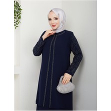 Kolları Taşlı Büyük Beden Anne Elbisesi