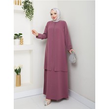 Kolları Taşlı Büyük Beden Anne Elbisesi