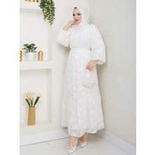 Brode Şifon Elbise Büzgü Yaka Kolu Lastikli MR5033