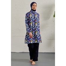 Starinci Mayo Tam Kapalı Tesettür Mayo Lacivert Pare Desen