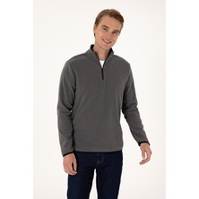 U.S. Polo Assn. Erkek Regular Fit Gri Polar Yarım Fermuarlı Basic Sweatshirt 50313777-VR024