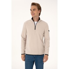 U.S. Polo Assn. Erkek Regular Fit Taş Polar Yarım Fermuarlı Basic Sweatshirt 50313777-VR049