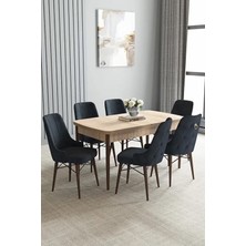 Loft Meşe Desen 80X132 Açılabilir Mdf Masa Yemek Odası Takımı, Mutfak Takımı 6 Sandalye