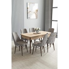Asaella Mobilya Loft Meşe Desen MDF Masa 80X132 Açılabilir Modern Tasarım 6 Sandalye ile