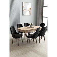 Loft Meşe Desen 80X132 Açılabilir Mdf Masa Yemek Odası Takımı, Mutfak Takımı 6 Sandalye