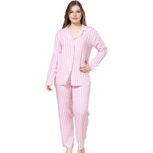 Lunarıa Tasarım Boydan Düğmeli Uzun Kollu Kadın Pijama Takımı Rahat Kalıp S/3xl