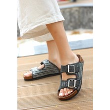 Kazax Monte Siyah Nubuk Boncuk Işlemeli Terlik