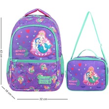 Lisanslı Deniz Kızı Deri Nakış Desenli Kız Çocuk Ilkokul Sırt Çantası ve Beslenme Çantası