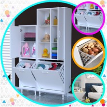 Modilayn Forbest Inci 97X165 cm 3 Kapaklı Kirli Çamaşır Dolabı Sepetli Banyo Dolabı