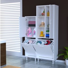 Modilayn Forbest Inci 97X165 cm 3 Kapaklı Kirli Çamaşır Dolabı Sepetli Banyo Dolabı