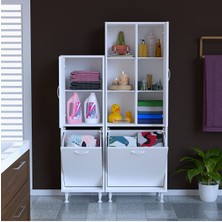 Modilayn Forbest Inci 97X165 cm 3 Kapaklı Kirli Çamaşır Dolabı Sepetli Banyo Dolabı