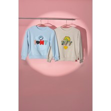 Jantifox Unisex, 100% Koton, Çocuk, Oversize, Janti Fox Patchleriyle Tasarlanabilir Mavi Sweatshirt