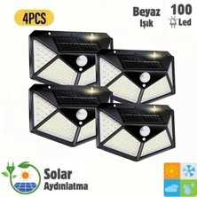 HB-100 Model 4'lü Paket 100 LED Solar Hareket Sensörlü Güneş Enerjili 3 Mod Solar Duvar Bahçe Karavan Kamp Lambası