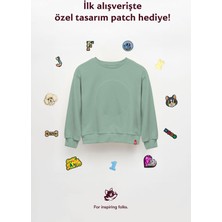 Jantifox Unisex, 100% Koton, Çocuk, Oversize, Janti Fox Patchleriyle Tasarlanabilir Yeşil Sweatshirt