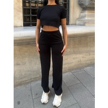 Siyah Modal Polyester Dokulu Bisiklet Yaka Takım