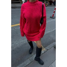 Kadın Fuşya Şardonlu Akrilik Saç Örgü Triko Elbise