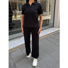 Siyah Polyester Keten Polo Yaka Takım