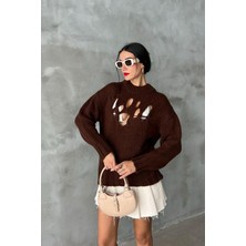 Kadın Kahverengi Oversize Triko Yarım Balıkçı Yaka Kazak