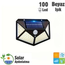 HB-100 Model 100 LED Solar Hareket Sensörlü Güneş Enerjili 3 Mod Solar Duvar Bahçe Karavan Kamp Lambası
