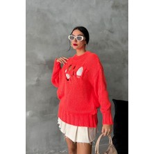 Kadın Fuşya Oversize Akrelik Triko Yarım Balıkçı Kazak