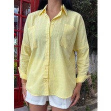 Sarı Oversize Cepli Pamuklu Polyester Gömlek