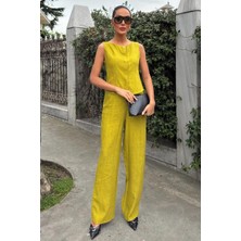 Kadın Yeşil Batik Desenli Kolsuz Uzun Dokuma Takım