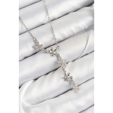 316L Çelik Zirkon Taşlı Çiçek Model Gümüş Renk Kadın Kolye