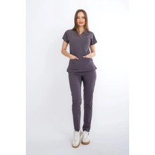 Uçak İş Giyim Puslu Gri U-Flex Likralı Doktor Hemşire Cerrahi Takım