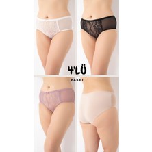 Kadın Büyük Beden Dantelli 4'lü Paket Külot Asorti-1 C4T0N5O408