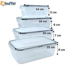 Buffer® 4lü Iç Içe Sızdırmaz Contalı Kilitli Kapaklı Plastik Erzak Saklama Kapları LC315