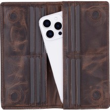 Aura Hakiki Deri, El Yapımı, Telefon Bölmeli, Kadın Cüzdanı, Koyu Kahve