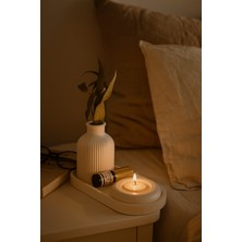 Seramik Vazo, Tealight Mumluk ve Dekoratif Tepsi Seti - Beyaz Minimal Tasarım