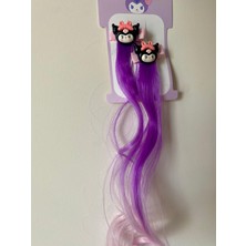 Kız Çocuk Kuromi Model Mor Pembe Renk Geçişli Postişli Saç Pens Toka 1 Çift