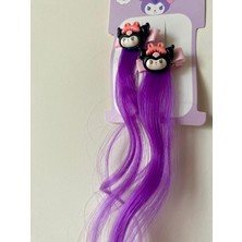 Kız Çocuk Kuromi Model Mor Pembe Renk Geçişli Postişli Saç Pens Toka 1 Çift