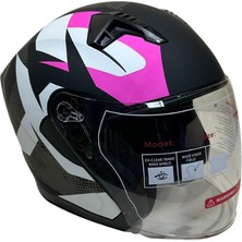 Jk Kask Çenesiz Vizörlü Mat Siyah Pembe M