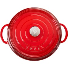 Sürel Aroma Kapak Degrade Kırmızı Yuvarlak Döküm Tencere 32 cm