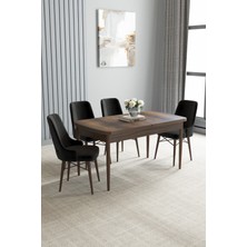 Loft Barok Desen 80X132 Açılabilir Mdf Masa Yemek Odası Takımı, Mutfak Takımı 4 Adet Sandalye