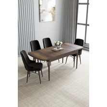 Loft Barok Desen 80X132 Açılabilir Mdf Masa Yemek Odası Takımı, Mutfak Takımı 4 Adet Sandalye