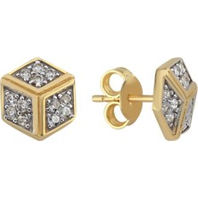 14 Ayar Taşlı Küp Tasarım Altın Küpe