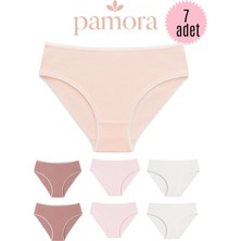 Feminight Pamora Kadın Bikini Külot 7 Li Paket Pamuklu Likralı Düz Kumaş Normal Bel